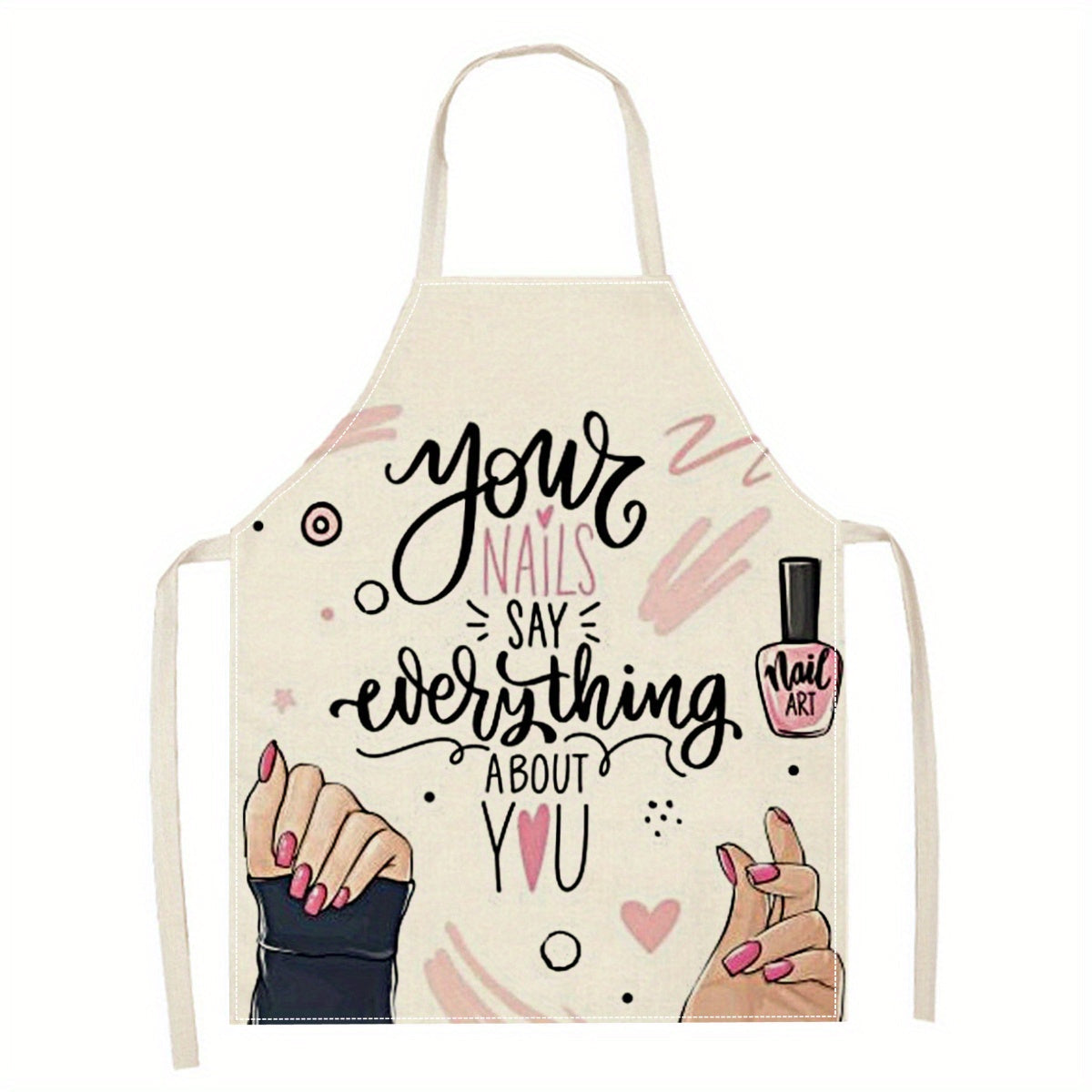 Artistic Linen Apron for Nail Art Enthusiasts featuring a 3D Nail Polish Print, Single-Sided Design, and Crafted with Weave Technique - Ideal for Kitchen Cooking.