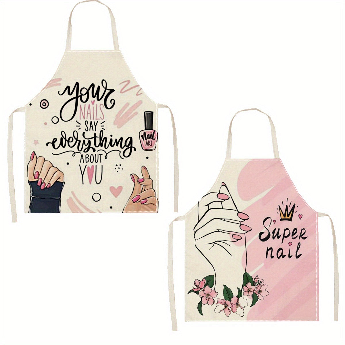 Artistic Linen Apron for Nail Art Enthusiasts featuring a 3D Nail Polish Print, Single-Sided Design, and Crafted with Weave Technique - Ideal for Kitchen Cooking.