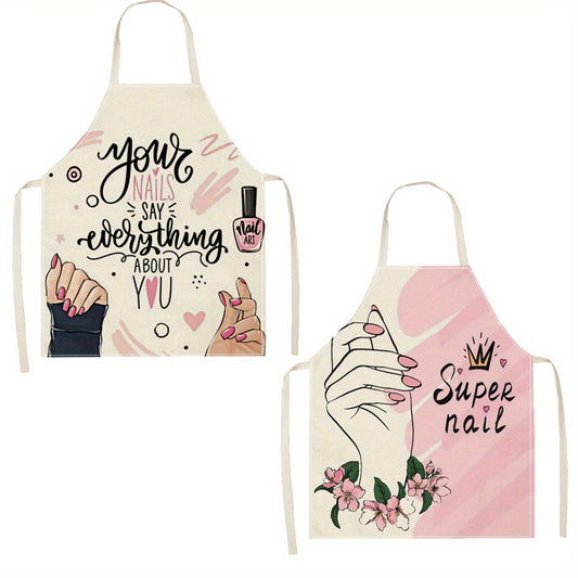 Artistic Linen Apron for Nail Art Enthusiasts featuring a 3D Nail Polish Print, Single-Sided Design, and Crafted with Weave Technique - Ideal for Kitchen Cooking.