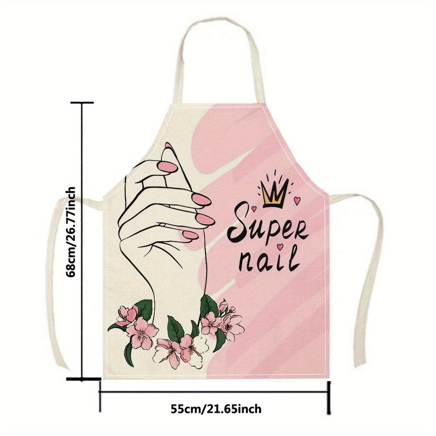 Artistic Linen Apron for Nail Art Enthusiasts featuring a 3D Nail Polish Print, Single-Sided Design, and Crafted with Weave Technique - Ideal for Kitchen Cooking.