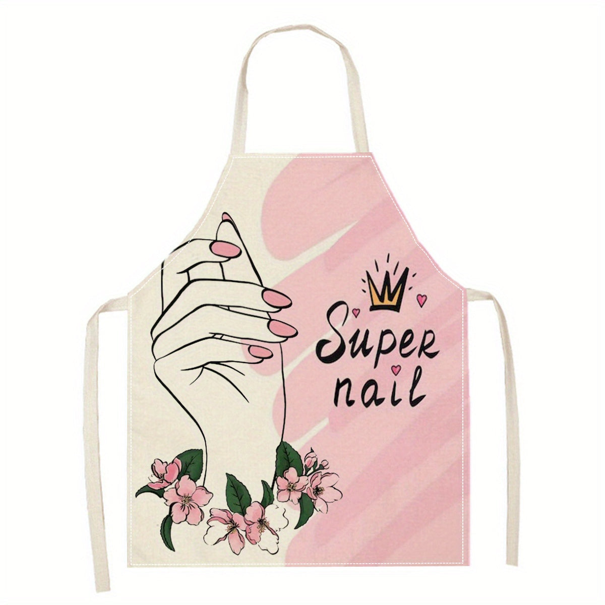 Artistic Linen Apron for Nail Art Enthusiasts featuring a 3D Nail Polish Print, Single-Sided Design, and Crafted with Weave Technique - Ideal for Kitchen Cooking.