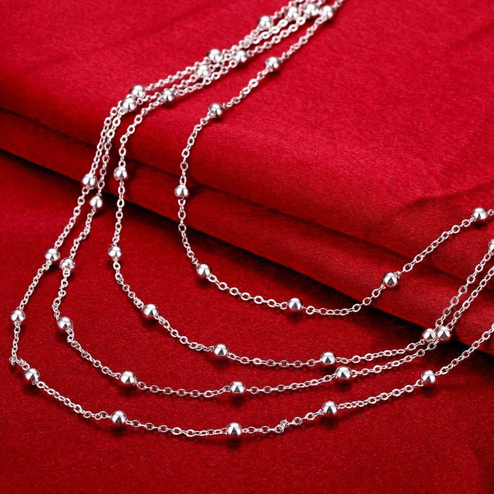 Lovely Christmas Gift Set: 1 SET of Fine 925 Sterling Silver Chain Beads Bracelet and Necklace Charm, Perfect for Men, Women, and Ladies at Wedding, Jewelry Set of 2 pieces.