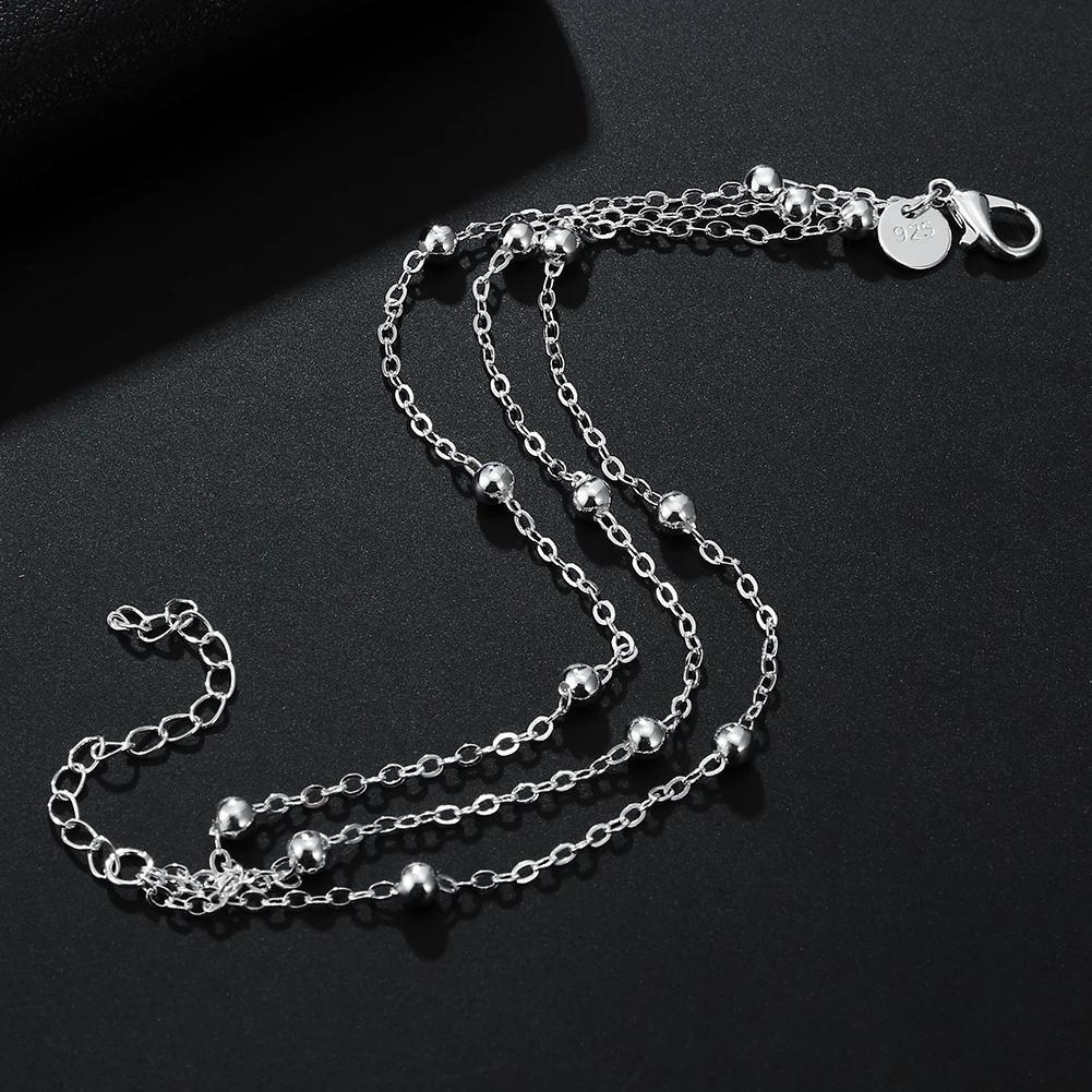 Lovely Christmas Gift Set: 1 SET of Fine 925 Sterling Silver Chain Beads Bracelet and Necklace Charm, Perfect for Men, Women, and Ladies at Wedding, Jewelry Set of 2 pieces.