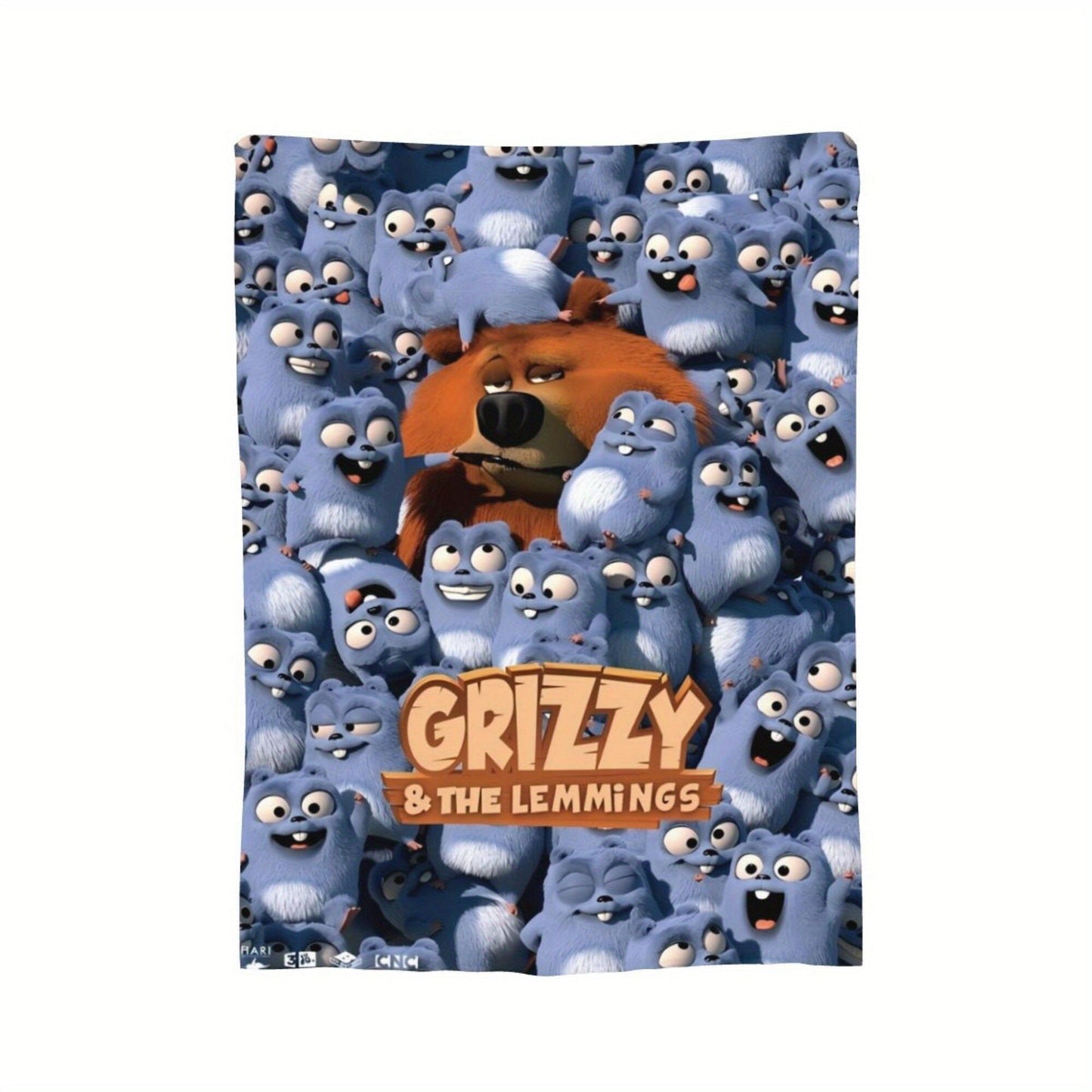 Flannel throw blanket featuring Grizzly & Lemmings anime print made of 100% polyester. This all-season blanket is soft, comfortable, and lightweight, suitable for use on the sofa, office, bed, or during travel. Perfect for gifting, it showcases a