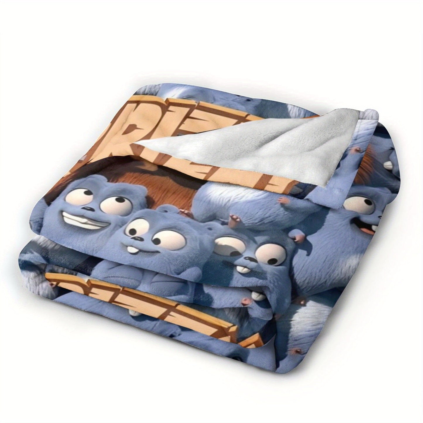 Flannel throw blanket featuring Grizzly & Lemmings anime print made of 100% polyester. This all-season blanket is soft, comfortable, and lightweight, suitable for use on the sofa, office, bed, or during travel. Perfect for gifting, it showcases a