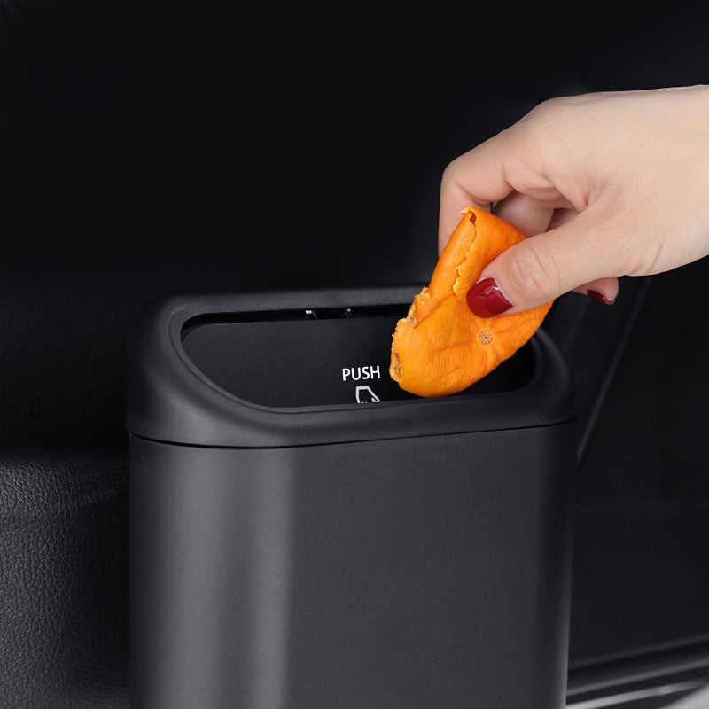 1pc Car Trash Can with Lid, Small Leak-Proof Hanging Auto Garbage Bin made of Durable ABS Material for Vehicle Waste Management in Autos.