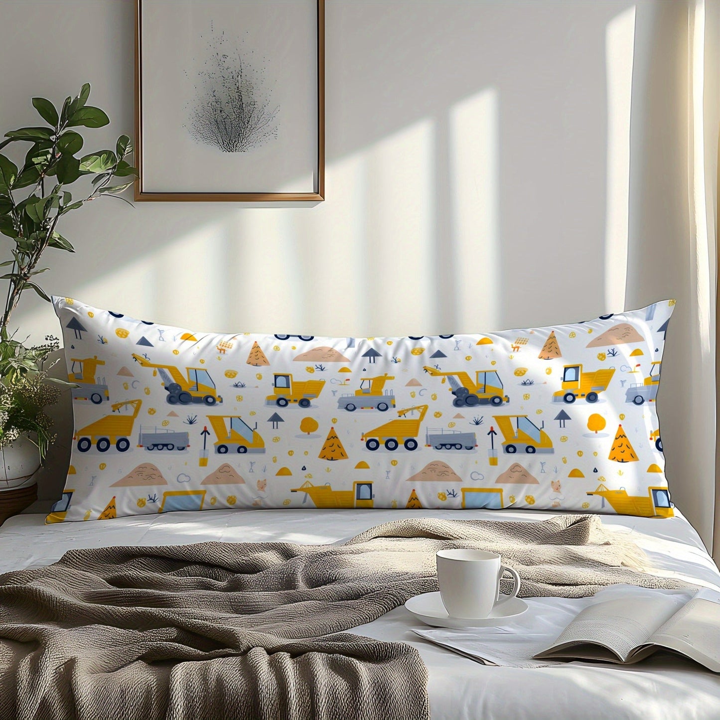 This pillowcase is made from 100% cotton and features a fun cartoon engineering vehicle design. The pattern is created using 3D digital printing on pure natural fiber fabric, making it soft, comfortable, and skin-friendly. It is perfect for use in the