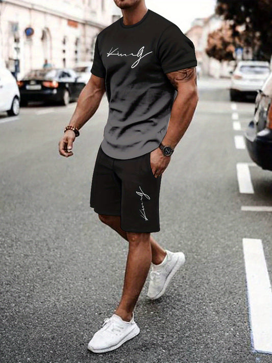 Men's Summer Sports Casual Set, 3D Printed Crew Neck T-Shirt and Shorts, 100% Polyester, Breathable, Slight Stretch, Regular Fit, Outdoor Leisure Outfit.