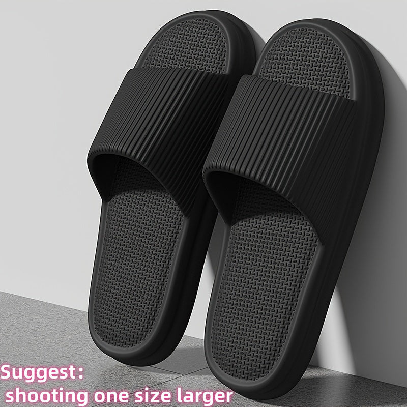 Gender-neutral EVA slippers, solid color, breathable open toe, comfortable, non-slip, durable for indoor wear.