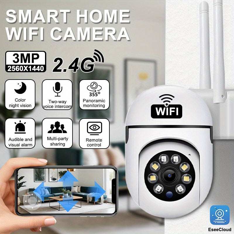 Introducing the Teruhal Smart Security Camera, featuring a 3MP resolution for crystal-clear images, seamless WiFi connectivity, advanced auto-tracking technology, enhanced full-color night vision, intelligent AI motion detection, a wide 355° horizontal