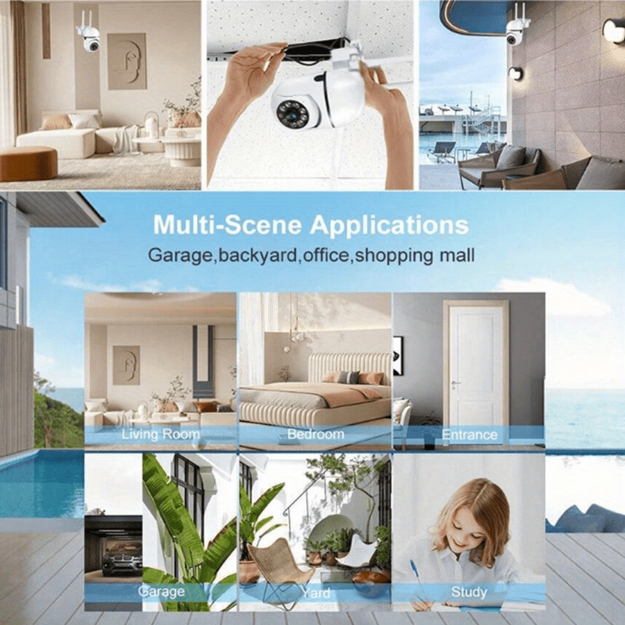 Get the Teruhal Smart Security Camera for crystal clear 3MP resolution, seamless WiFi connectivity, auto-tracking, full-color night vision, AI motion detection, and a wide 355° horizontal & 90° vertical view. This camera also features two-way audio for