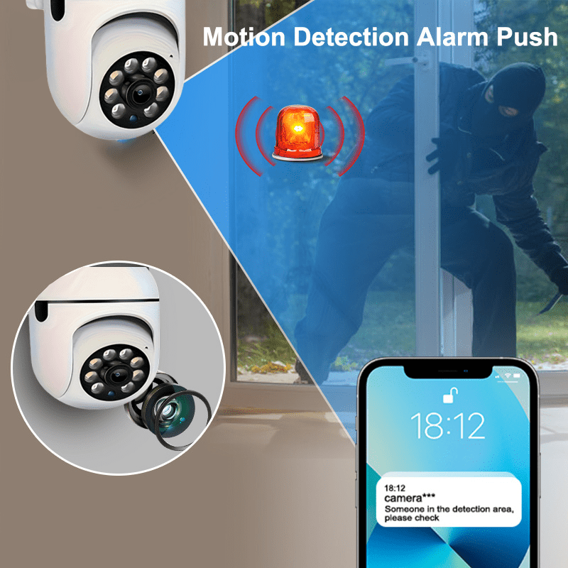 Get the Teruhal Smart Security Camera for crystal clear 3MP resolution, seamless WiFi connectivity, auto-tracking, full-color night vision, AI motion detection, and a wide 355° horizontal & 90° vertical view. This camera also features two-way audio for