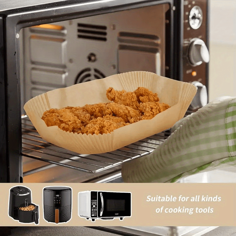 Pack of 50 Non-Stick Parchment Liners for Dual Air Fryer Trays - Resistant to Oil & Water, Disposable Baking Sheets for RVs & Everyday Use, Paper Liners