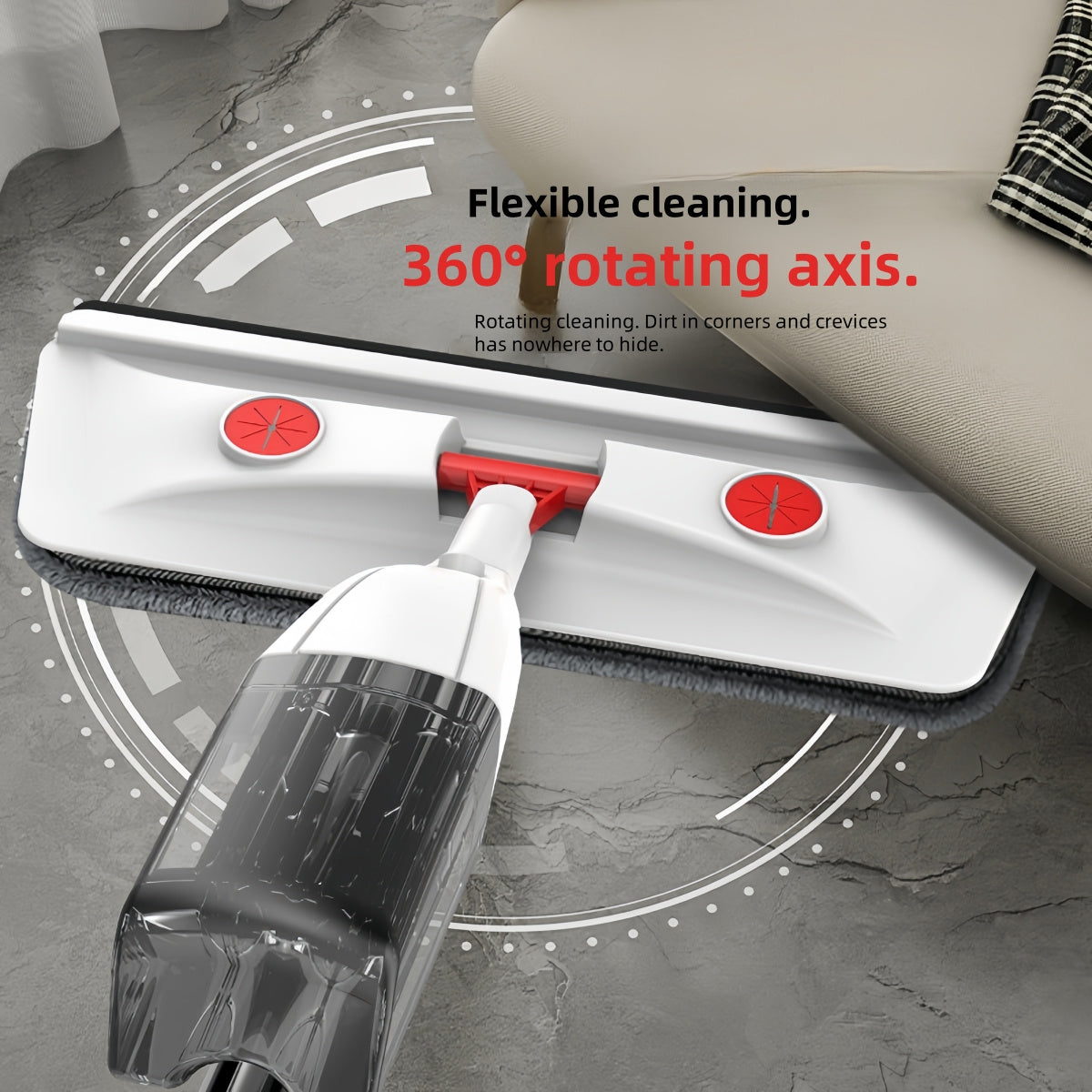 Spray Mop with Built-In Scraper - Conveniently Cleans Windows & Floors Hands-Free, Spacious Capacity for Bedrooms, Bathrooms, and Living Rooms