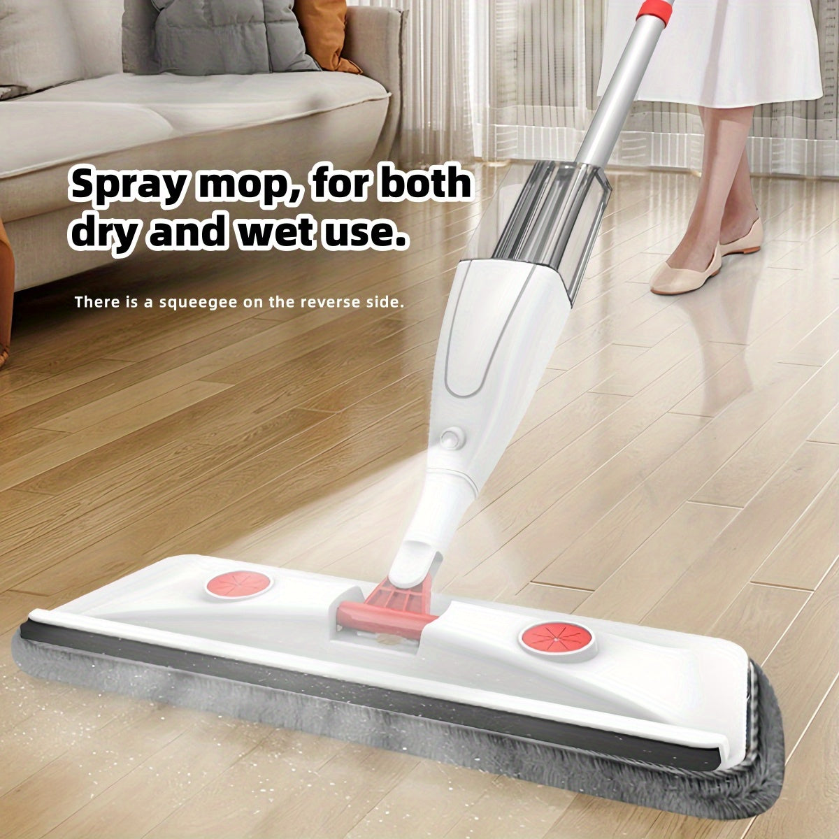 Spray Mop with Built-In Scraper - Conveniently Cleans Windows & Floors Hands-Free, Spacious Capacity for Bedrooms, Bathrooms, and Living Rooms