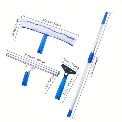 Set of 4 Silicone Squeegees with Extendable Pole for Window Cleaning, Suitable for Various Areas including Living Room, Bedroom, Bathroom, Kitchen, and Toilet