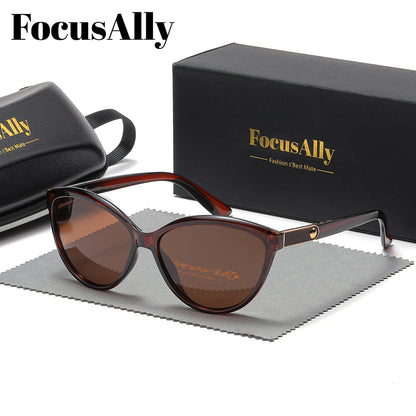 FocusAlly Women's Retro Cat Eye Polarized Fashion Glasses in Black with Red Accents, includes Protective Case & Cloth.