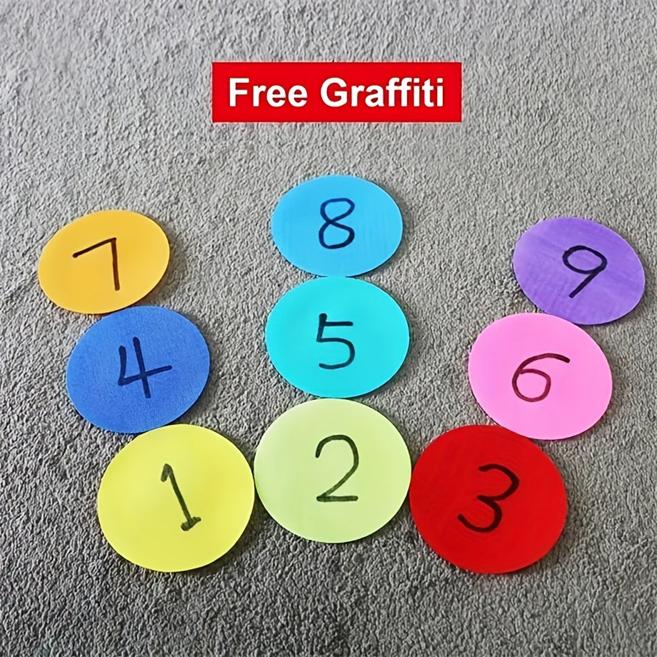 Reusable adhesive plastic carpet markers with strong adhesion and a convenient storage pouch - perfect for use in the office, on the porch, during gaming sessions, yoga practice, and outdoor activities.