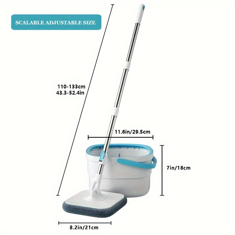 The Microfiber Spin Mop and Bucket System comes with 4 reusable pads and features a self-wringing mechanism and a 360° rotating mop head for efficient wet and dry floor cleaning. Perfect for use in the living room, bedroom, bathroom, toilet, and on