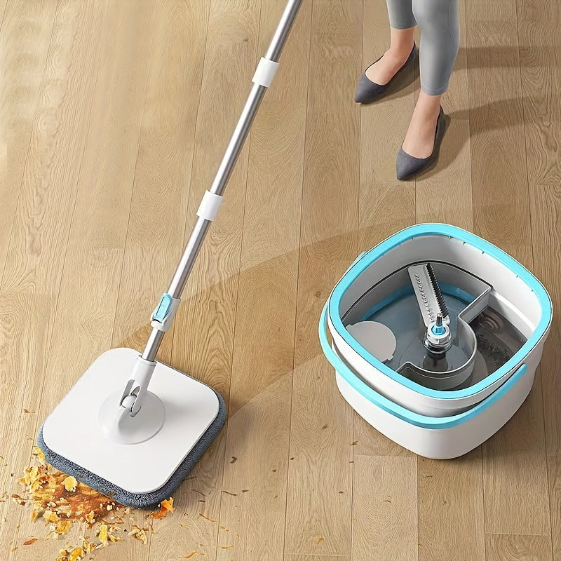 The Microfiber Spin Mop and Bucket System comes with 4 reusable pads and features a self-wringing mechanism and a 360° rotating mop head for efficient wet and dry floor cleaning. Perfect for use in the living room, bedroom, bathroom, toilet, and on