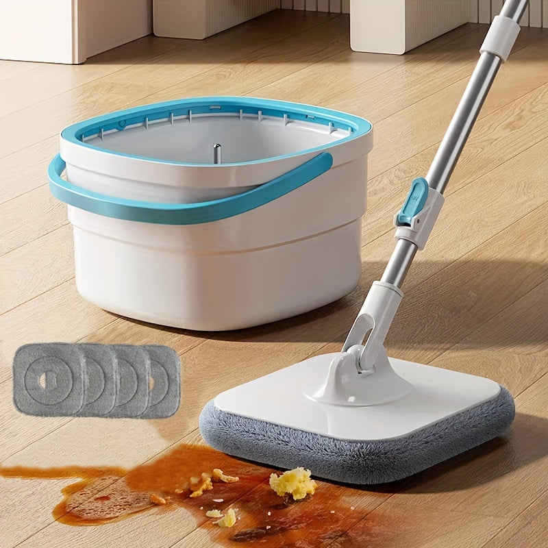 The Microfiber Spin Mop and Bucket System comes with 4 reusable pads and features a self-wringing mechanism and a 360° rotating mop head for efficient wet and dry floor cleaning. Perfect for use in the living room, bedroom, bathroom, toilet, and on