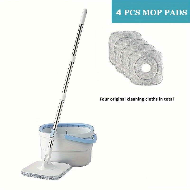 The Microfiber Spin Mop and Bucket System comes with 4 reusable pads and features a self-wringing mechanism and a 360° rotating mop head for efficient wet and dry floor cleaning. Perfect for use in the living room, bedroom, bathroom, toilet, and on