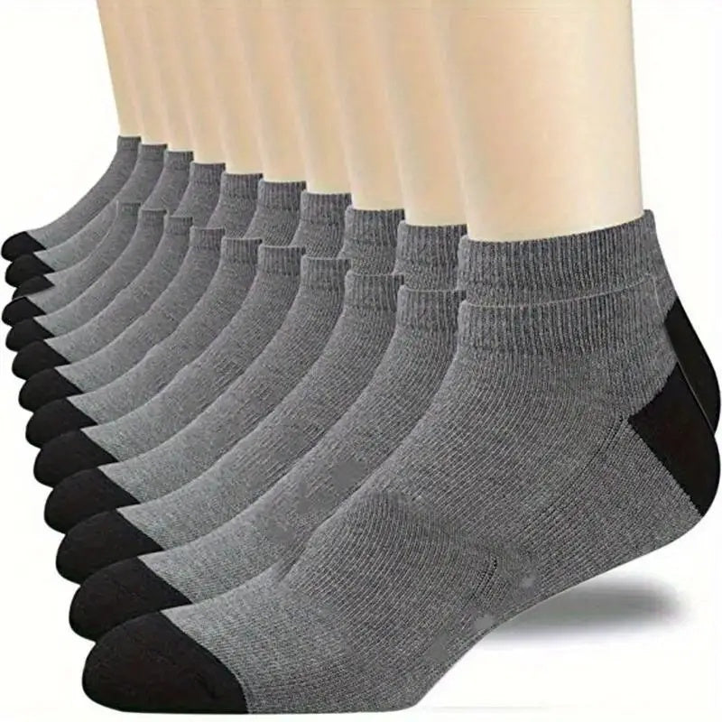 10 Pairs Men's Soft Polyester Ankle Socks - Breathable knit fabric for all seasons, ideal for athletic and outdoor activities, sweat-resistant.