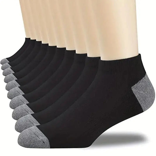 10 Pairs Men's Soft Polyester Ankle Socks - Breathable knit fabric for all seasons, ideal for athletic and outdoor activities, sweat-resistant.