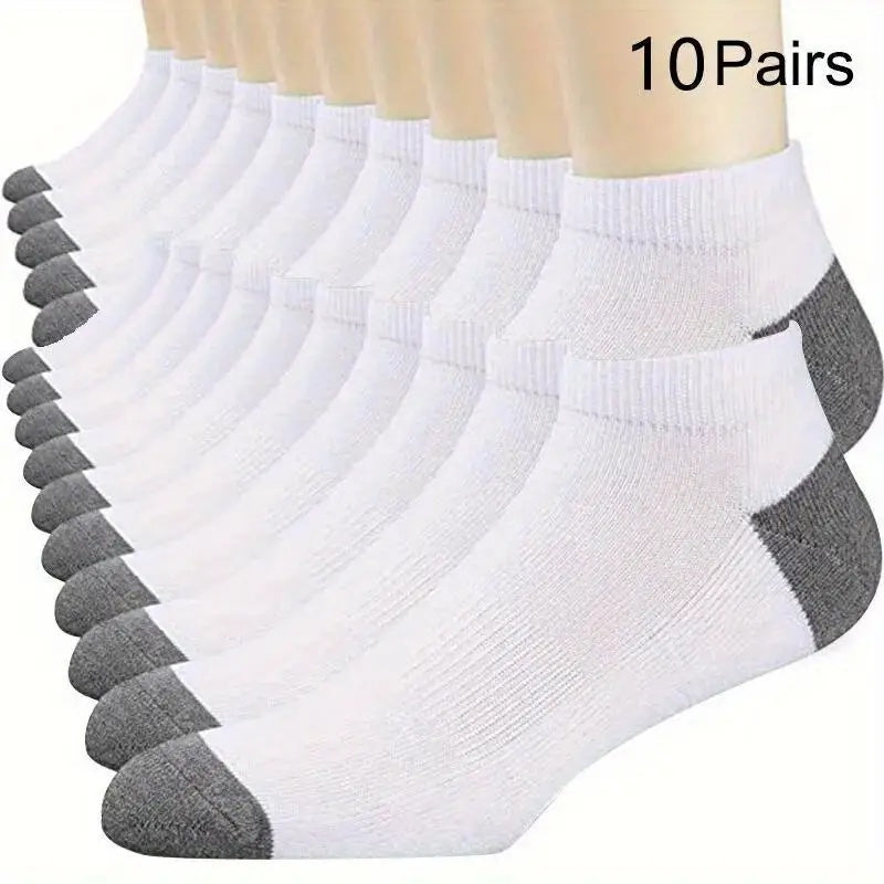 10 Pairs Men's Soft Polyester Ankle Socks - Breathable knit fabric for all seasons, ideal for athletic and outdoor activities, sweat-resistant.