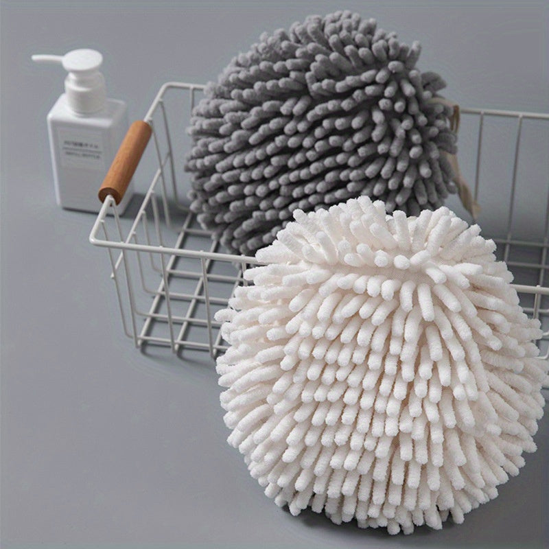 Two pieces of Chenille Quick-Dry Hand Towels that hang easily, are absorbent cleaning cloths, gentle on the skin, with strong water absorption. Perfect for use in the kitchen and bathroom - no need for electricity or wooden materials.