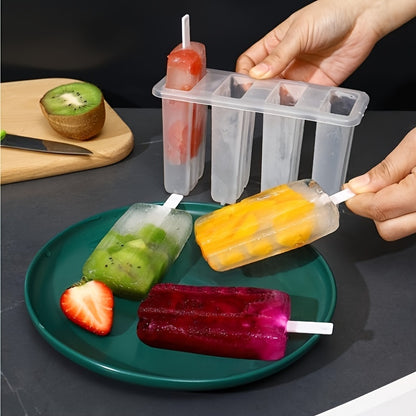 Set of 4 reusable popsicle molds with lids for making homemade frozen treats.