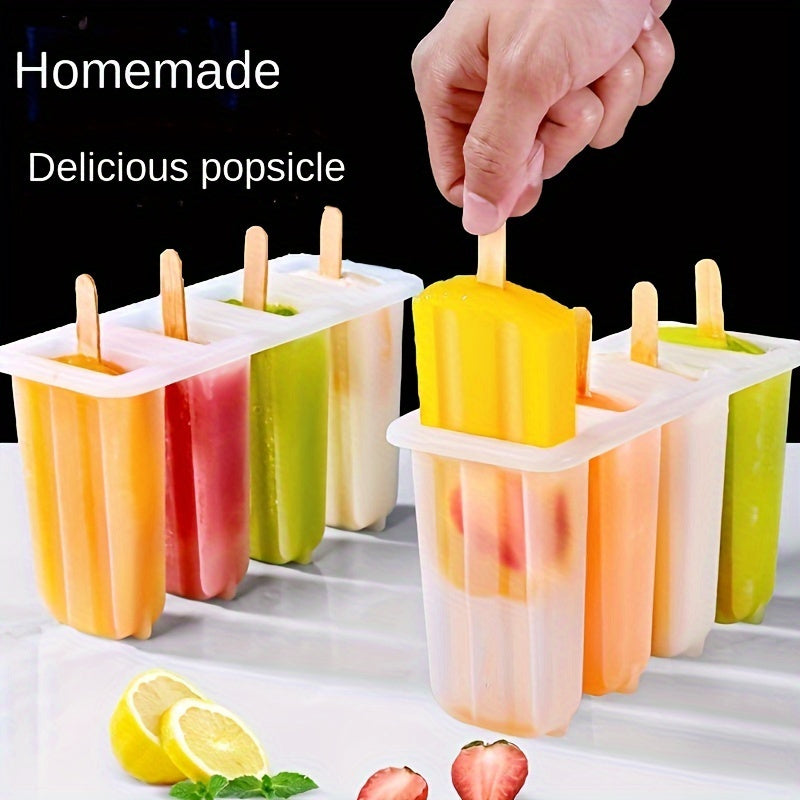 Set of 4 reusable popsicle molds with lids for making homemade frozen treats.