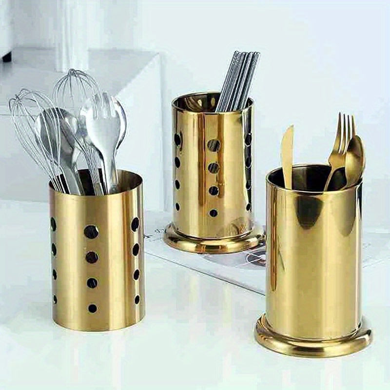 Stylish 1PC Stainless Steel Cutlery Holder with Golden Finish - Organize and Store your Kitchen Utensils Safely in this Food-Safe Caddy for Spoons, Forks, and Knives