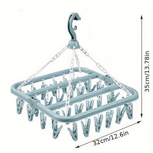 Compact 32-clip Folding Hanger for Laundry & Delicates - Strong Plastic Organizer