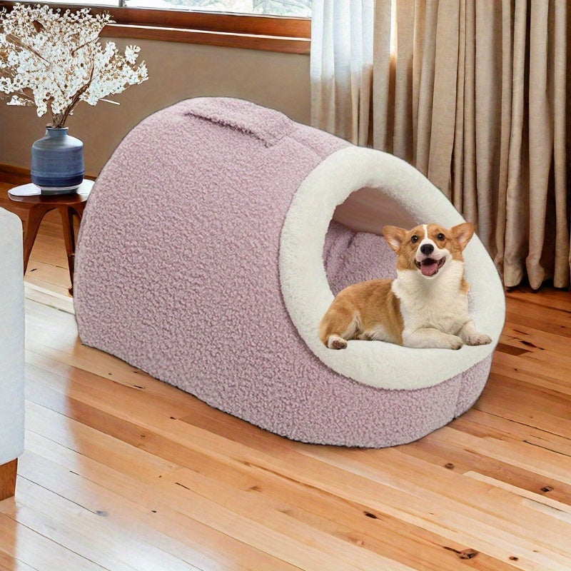 Cozy Pet Nest, Semi-Enclosed Pet Bed for Small Dogs, Multiple Colors, Polyester Fiber, Suitable for Small to Toy Breeds