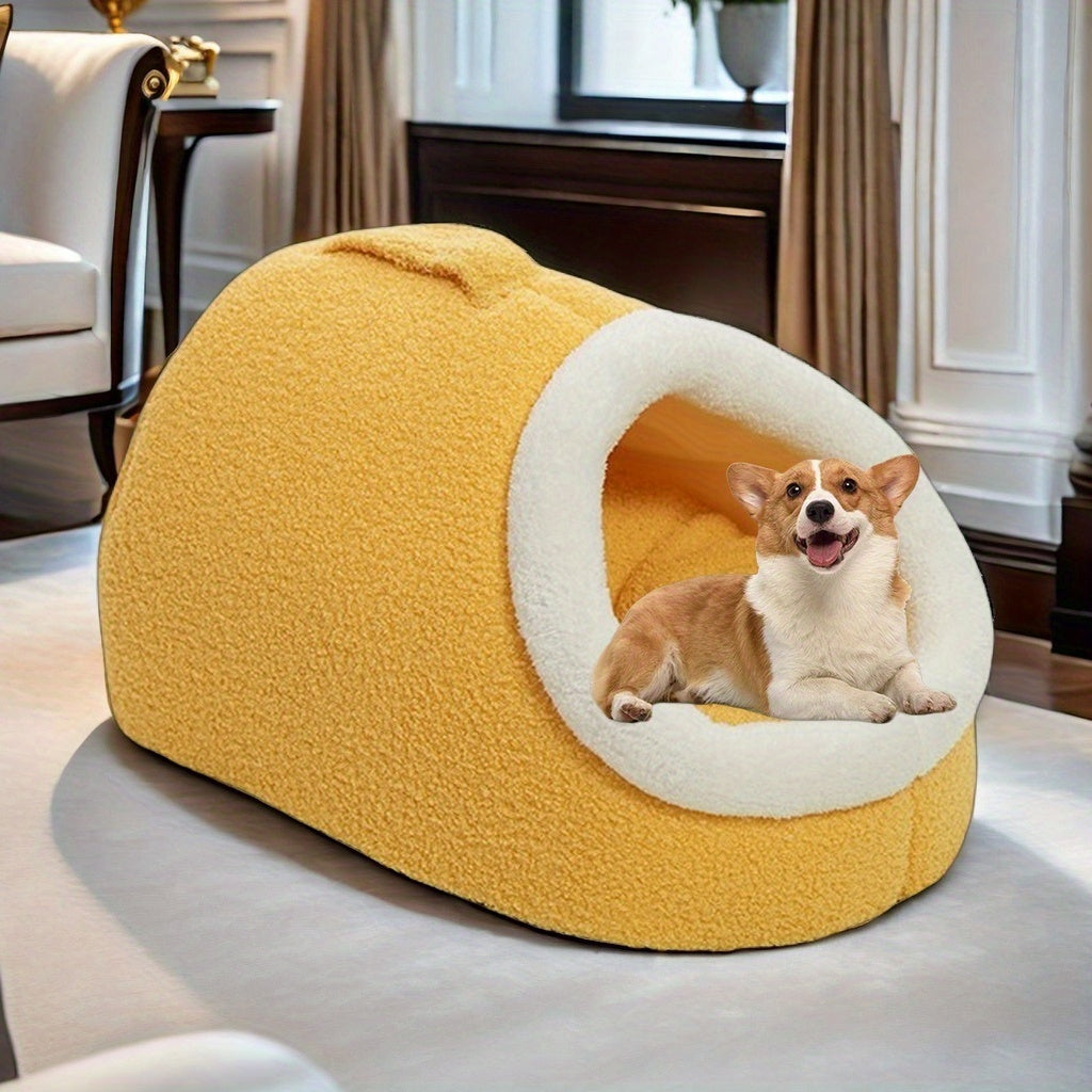 Cozy Pet Nest, Semi-Enclosed Pet Bed for Small Dogs, Multiple Colors, Polyester Fiber, Suitable for Small to Toy Breeds