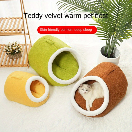 Cozy Pet Nest, Semi-Enclosed Pet Bed for Small Dogs, Multiple Colors, Polyester Fiber, Suitable for Small to Toy Breeds