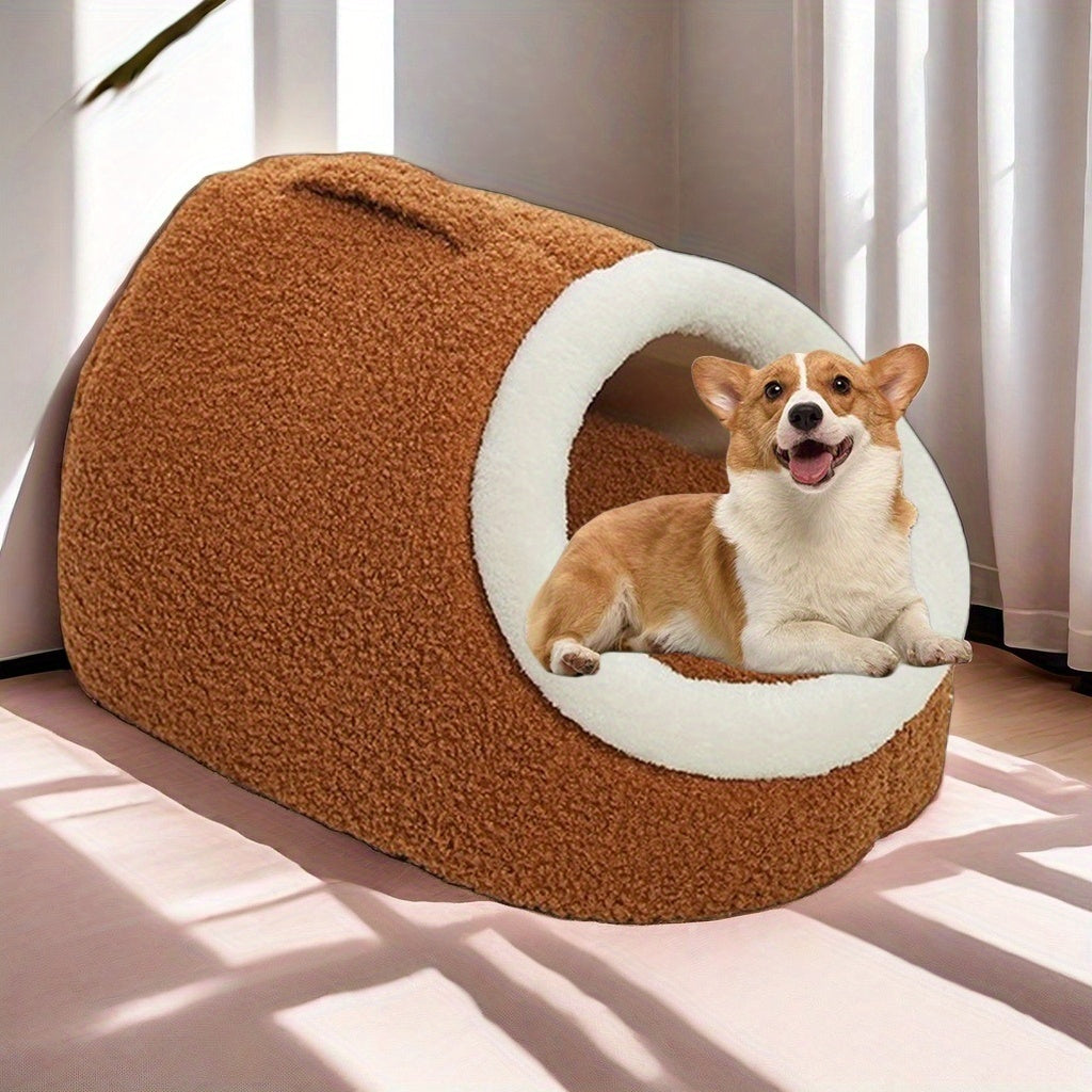 Cozy Pet Nest, Semi-Enclosed Pet Bed for Small Dogs, Multiple Colors, Polyester Fiber, Suitable for Small to Toy Breeds