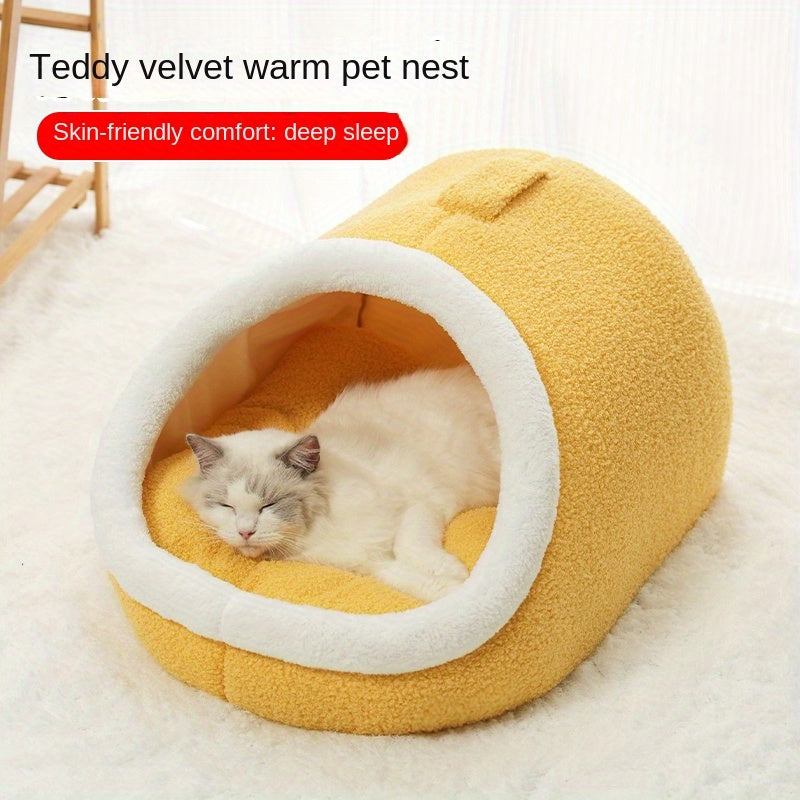 Cozy Pet Nest, Semi-Enclosed Pet Bed for Small Dogs, Multiple Colors, Polyester Fiber, Suitable for Small to Toy Breeds