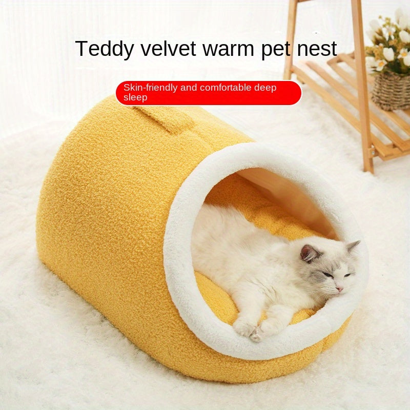 Cozy Pet Nest, Semi-Enclosed Pet Bed for Small Dogs, Multiple Colors, Polyester Fiber, Suitable for Small to Toy Breeds