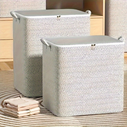 Stylish Grey Non-Woven Fabric Storage Box with Handles - Spacious Design, Ideal for Organizing Clothes and Blankets, Perfect for Closet or Kitchen Storage, Modern and Versatile Organizer