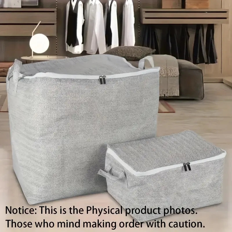 Stylish Grey Non-Woven Fabric Storage Box with Handles - Spacious Design, Ideal for Organizing Clothes and Blankets, Perfect for Closet or Kitchen Storage, Modern and Versatile Organizer