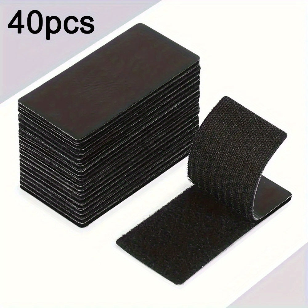 40 pieces of black double-sided adhesive car foot mats with invisible, anti-slip hook-and-loop fasteners for easy snap-on installation, perfect for securing remotes and accessories in vehicles.