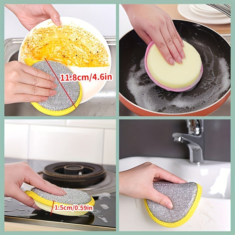 Set of 6 Antibacterial Kitchen Scrub Sponges - Includes Dual-Sided Scrubbing Pads and Dish Brush for Versatile Cleaning Tasks. Reusable, Washable, and Made from Plastic Material. No Electricity Required. Perfect for Use in the Living Room, Bedroom