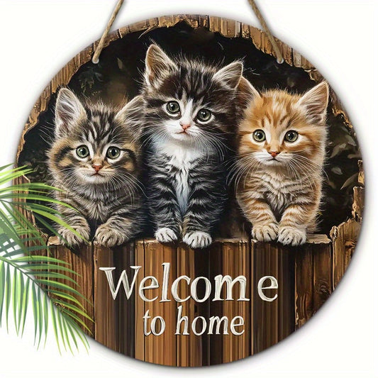 Vintage Cat Welcome Sign - Rustic Wooden Home Decoration for Living Room, Door, and Porch | Ideal Farmhouse Present