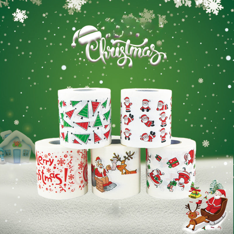 LATTBY Biodegradable Christmas Toilet Paper Rolls - 5 Pack featuring Festive Santa, Reindeer, and Tree Designs. Perfect for Holiday Decor and Party Supplies - Soft Tissue for a Festive Touch.