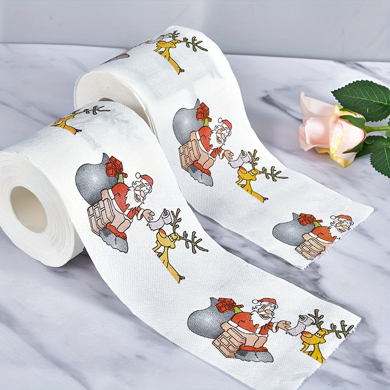 LATTBY Biodegradable Christmas Toilet Paper Rolls - 5 Pack featuring Festive Santa, Reindeer, and Tree Designs. Perfect for Holiday Decor and Party Supplies - Soft Tissue for a Festive Touch.