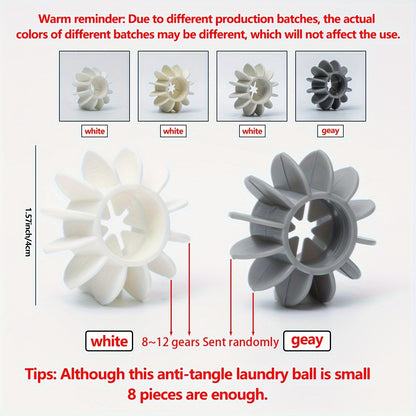 Set of 8 silicone laundry balls (4 gray, 4 white), reusable 1.57-inch magic washing machine mixer, anti-entanglement drying ball, clothing removal tool, pet plush roller - no electricity