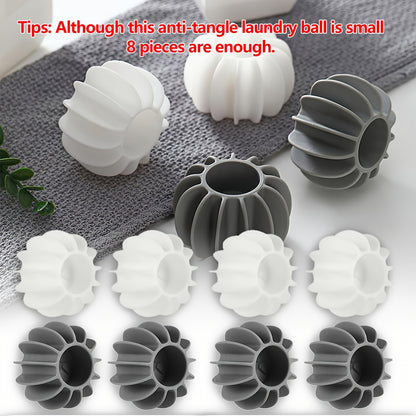 8-Pack Reusable Silicone Laundry Balls: Washer and Dryer Anti-Tangle Tools with Magic Wash Agitator, Pet Hair & Lint Remover - No Power Needed.