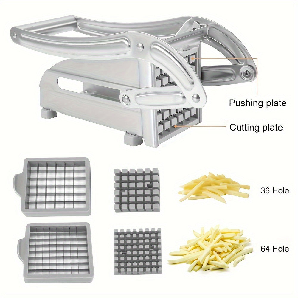 Commercial-grade French fry cutter made of stainless steel, featuring suction feet for stability. This heavy-duty potato cutter is suitable for slicing potatoes, carrots, cucumbers, onions, and other vegetables. A versatile kitchen gadget for quick and